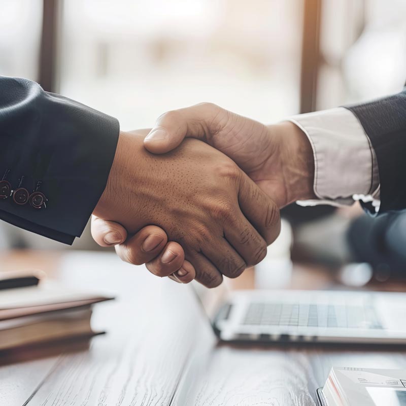 Händeschütteln zwischen Geschäftspartnern – Symbol für Vertrauen, Partnerschaft und den besten Immobilienmakler Frankfurt